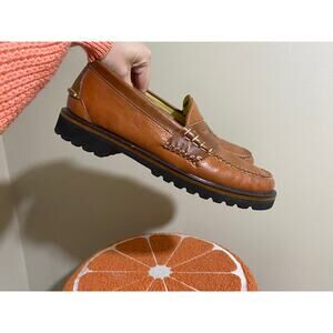 Orvis Vintage Vibram Tan Leather Penny Loafer Lug Gum Lite Mens 9.5